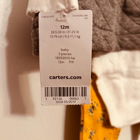 Carter’s Baby Girl 3-Piece Outfit Set Quilted Vest Floral Pants 9 Months - Picture 5 of 5